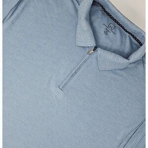 Michael Strahan Polo Shirt Mens XL Modern Fit Blue Striped 1/4 Zip Short‎ Sleeve